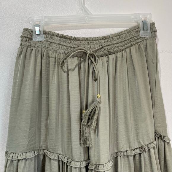 NWT Philosophy Tiered Maxi Skirt Sage Green Boho Ruffle Long Skirt Sz M - Picture 9 of 9